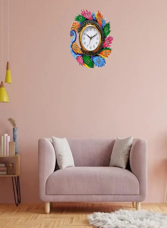 APS ART PLUS STORE متجر APS ART PLUS ساعة حائط خشبية بتصميم طاووس، ساعة حائط خشبية أنيقة وعصرية لتزيين جدران المنزل والمكتب - Image 4